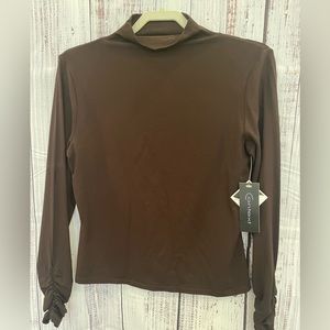 Context brown Lycra blend mock-neck shirt. NWT. New With Tags.